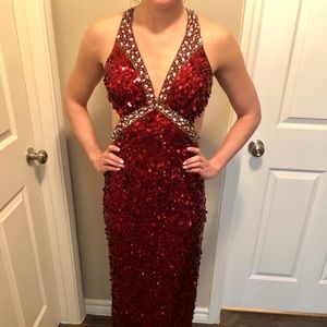 Sean Collection Red Sequin & Silk Prom Dress